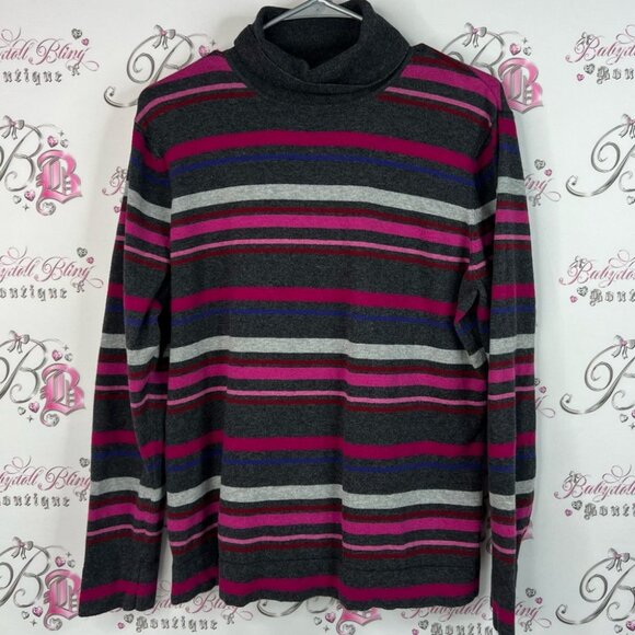 Eddie Bauer turtleneck long sleeve grey blue and Pink Striped Sweater - Picture 1 of 10